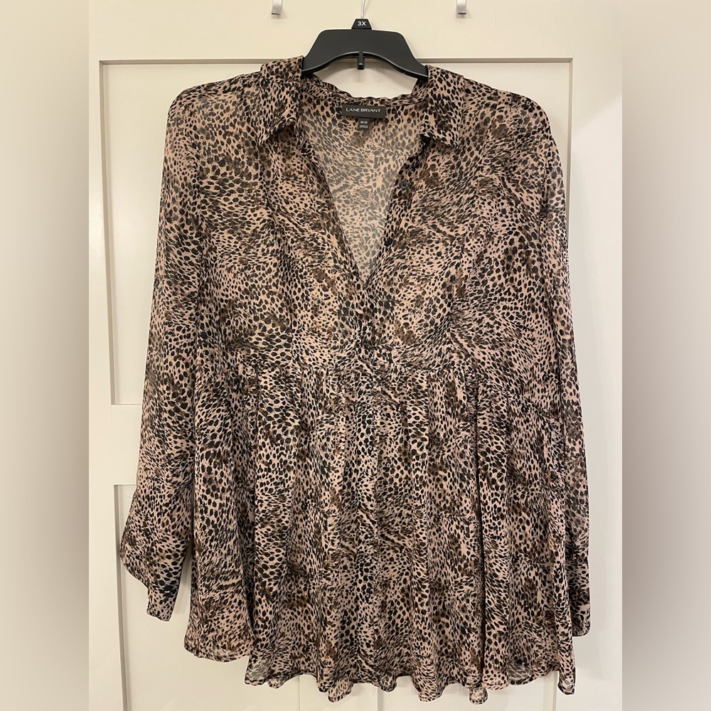 Lane Bryant size 18/20 Women’s Sheer Leopard Print Ruffled Flowing Blouse